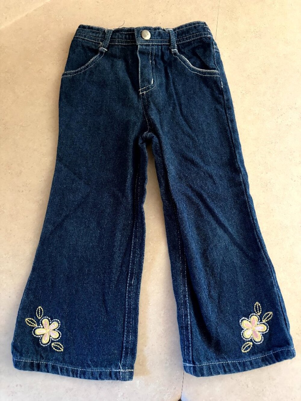 Vintage Toddler Girl 3T Cotton Jeans Embroidered Floral Denim Hippie Y2K